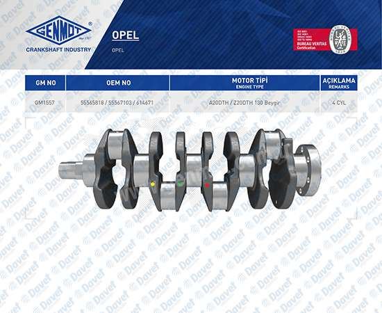 GENMOT GM1557 Krank Mili Opel Insignia A Astra J Zafira C A20dth A20dtc A20dtr A20dte Y20dth